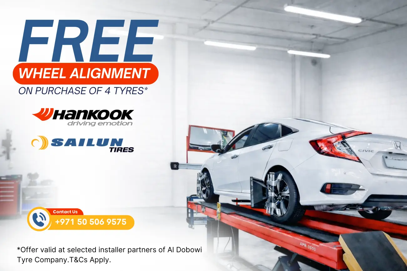 Free Wheel alignment on Purchase of 4 tyres online in UAE